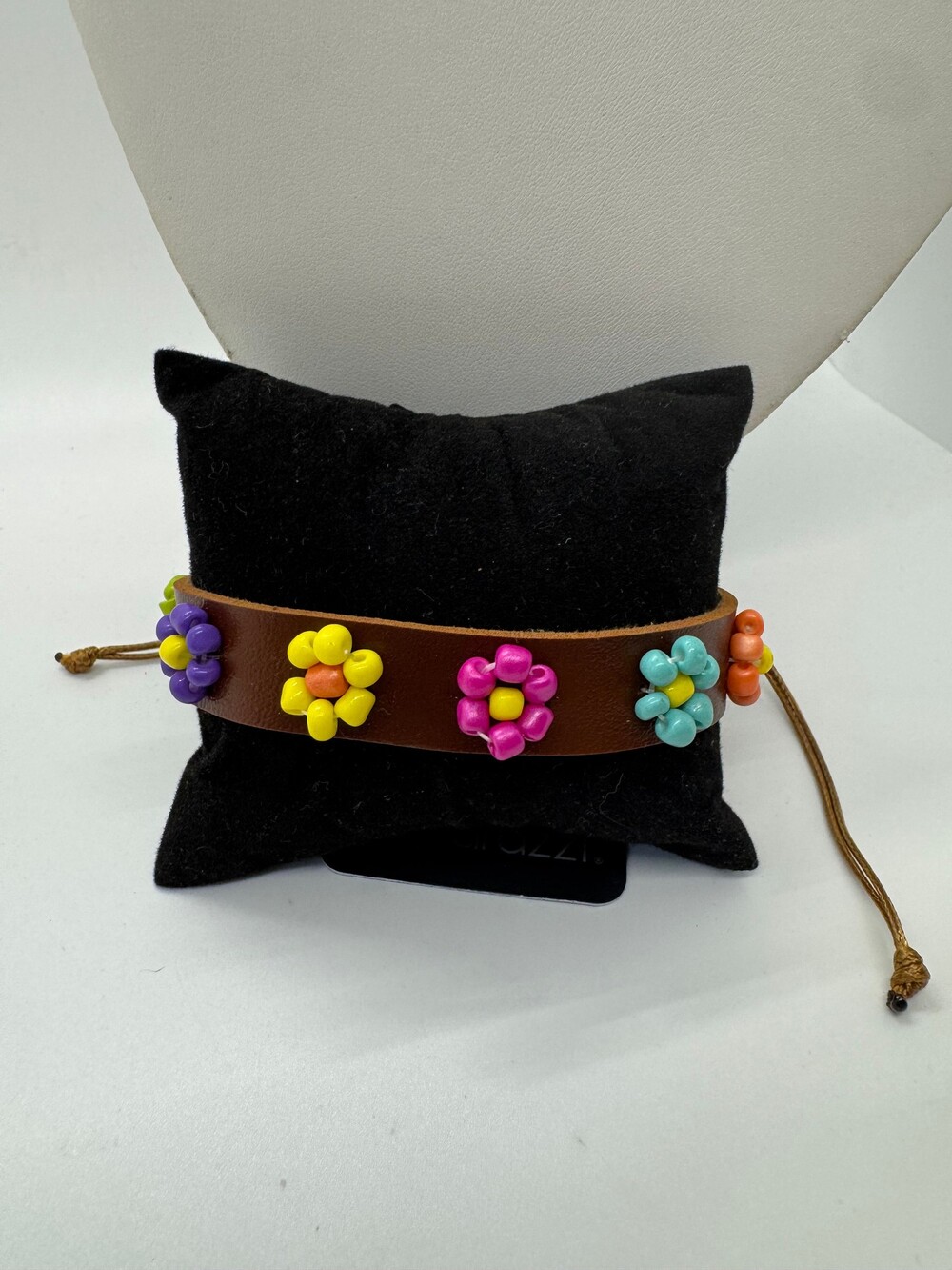 Paparazzi Leather Bracelet with Colorful Flower Beads Adjustable